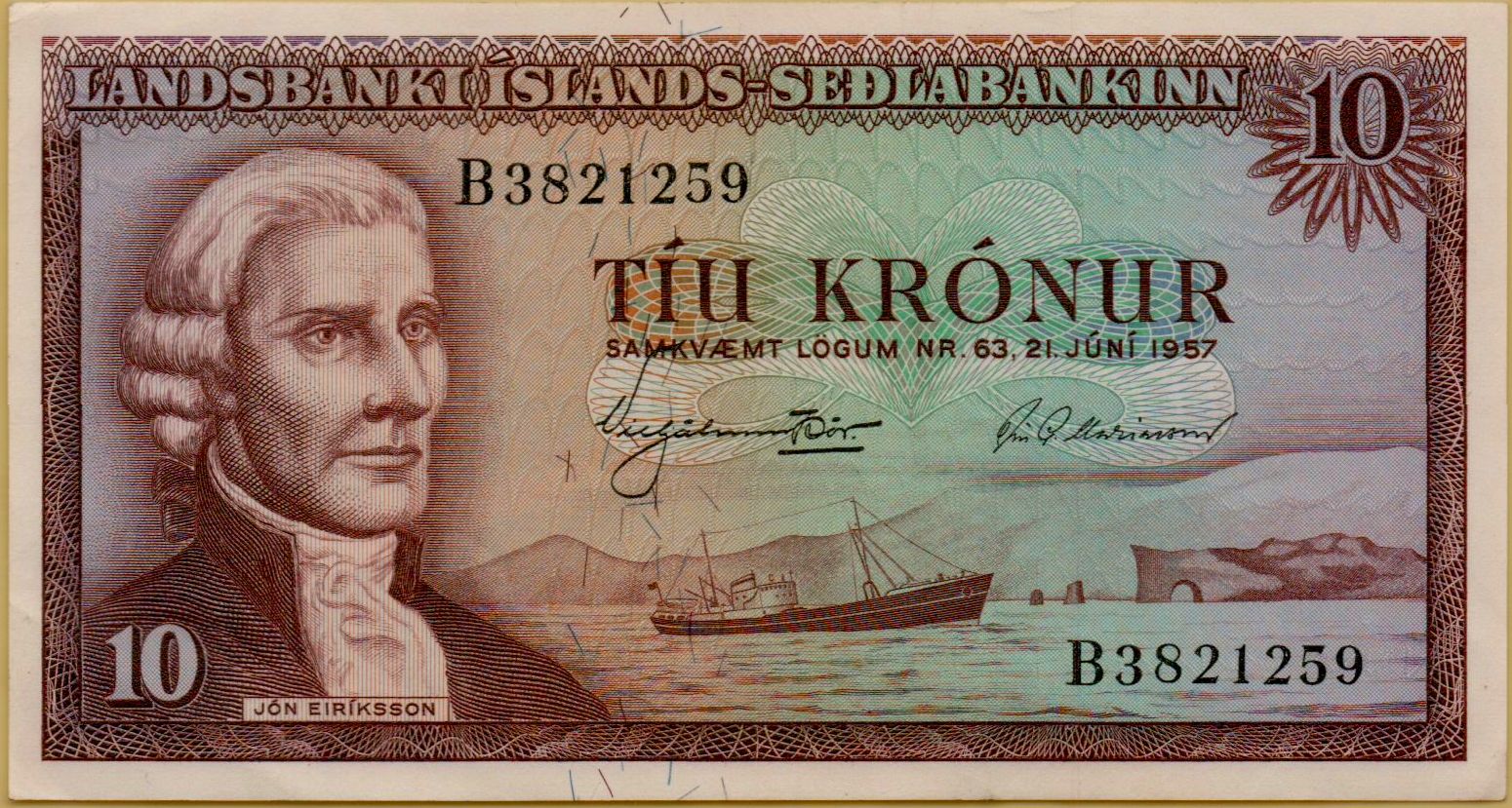 Iceland 10 1957 UNC P-85/a [Error]